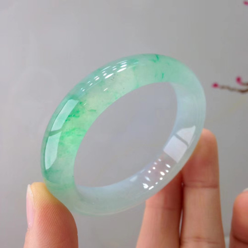 老坑緬甸冰種鐲子翡翠手鐲正圈貴妃鐲正陽綠飄花玉鐲子女款玉手鐲