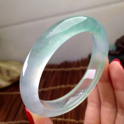 天然冰種飄花翡翠手鐲正品通透圓條玉手鐲玻璃種緬甸正圈綠玉鐲子