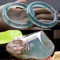 玻璃種藍水翡翠手鐲a貨女高冰種飄花玉鐲貴妃鐲緬甸玉老坑玉原石