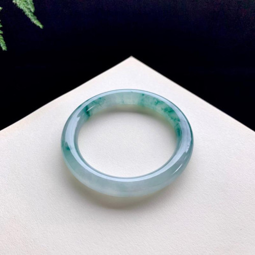 天然緬甸老坑a貨翡翠手鐲女款冰種飄花圓條福鐲子翡翠玉手鐲送禮