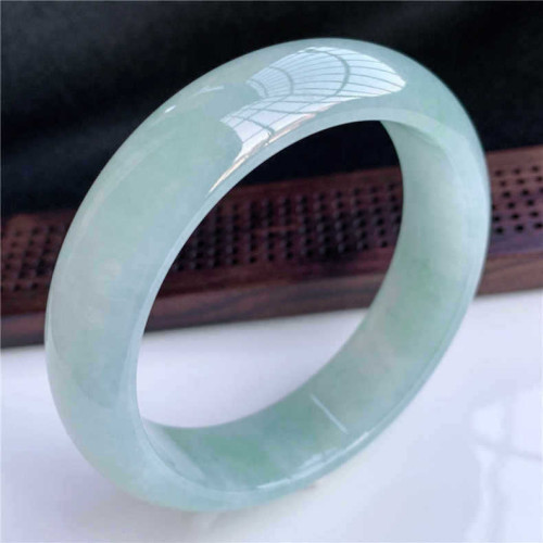 緬甸翡翠手鐲冰糯種淺綠油青藍底寬邊旺夫玉鐲子飄花陽綠貴妃女款