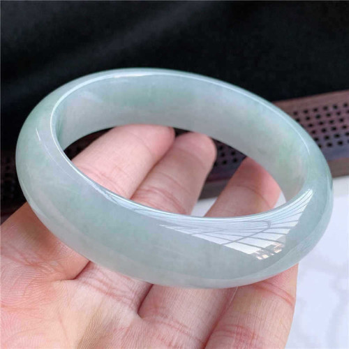 緬甸翡翠手鐲冰糯種淺綠油青藍底寬邊旺夫玉鐲子飄花陽綠貴妃女款