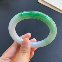 緬甸翡翠玉手鐲女天然翡翠手鐲女款冰糯種陽綠飄花紫羅蘭翡翠鐲子