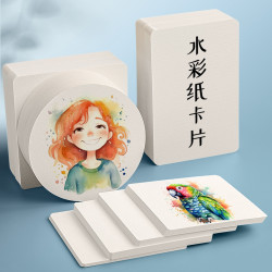 水彩紙明信片300g方形圓形卡紙美術繪畫書法圓角書簽空白卡片批髮