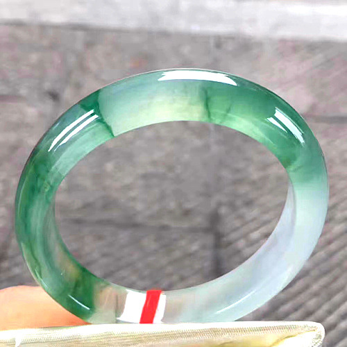正圈清新天然緬甸老坑翡翠手鐲晴水飄綠花滿陽綠手鐲玉鐲子少女款