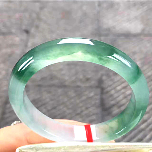 正圈清新天然緬甸老坑翡翠手鐲晴水飄綠花滿陽綠手鐲玉鐲子少女款
