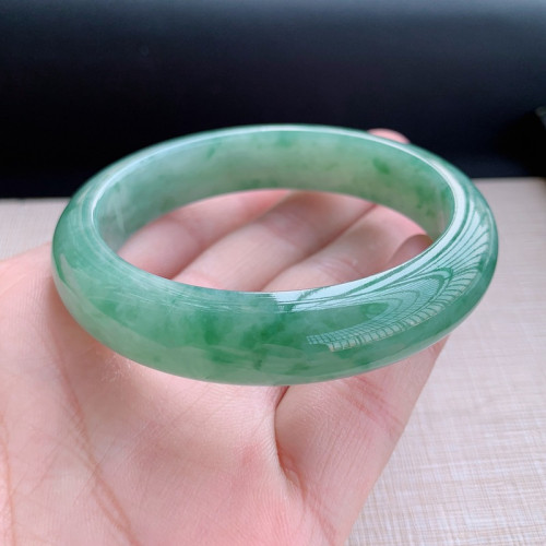 緬甸翡翠手鐲珠寶天然玉石陽綠貴妃飄花鐲子女正圈老坑冰糯種飄綠