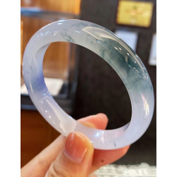 天然緬甸翡翠手鐲冰糯種春彩帶紫正圓冰透少女款冰種飄花玉手鐲子