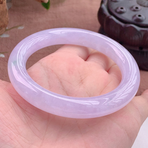 天然翡翠緬甸正品冰種紫羅蘭翡翠手鐲女圓條淡紫色翡翠旗艦玉鐲子