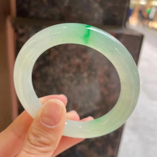 珠寶翡翠手鐲天然緬甸翡翠玉手鐲平安鐲豆種飄花女款翡翠鐲子送禮