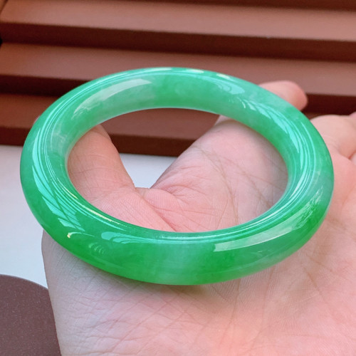 緬甸老坑冰種正陽綠翡翠手鐲女玉正品圓條滿陽綠貴妃帝王綠玉鐲子
