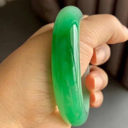 珠寶旗艦店冰糯種飄花翡翠手鐲圓條正圈翡翠玉手鐲女款油青貴妃鐲