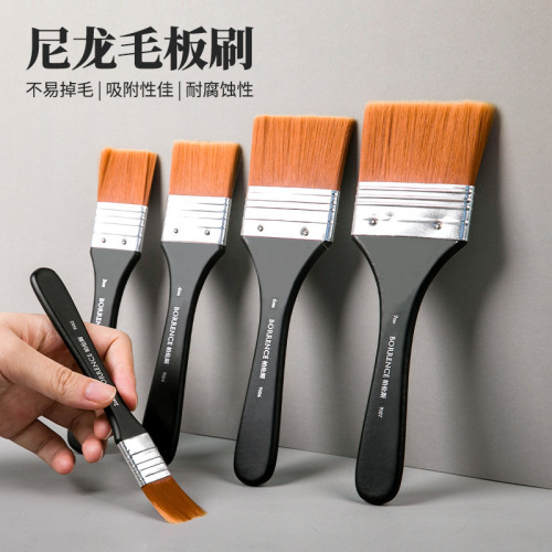 黑杆尼龍水彩平頭刷美術畫畫顔料刷除塵油漆背景塗色底紋板刷套裝