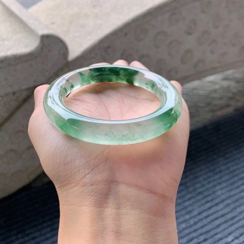 臻選天然緬甸冰糯種飄花翡翠手鐲貴妃鐲圓鐲玉手鐲子女款過節送禮