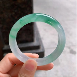 正圈冰種飄綠花翡翠手鐲緬甸天然玉手鐲女真貨媽媽手鐲情人節禮物