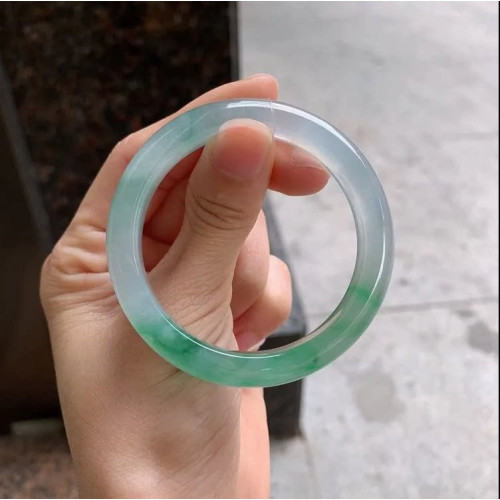 正圈冰種飄綠花翡翠手鐲緬甸天然玉手鐲女真貨媽媽手鐲情人節禮物