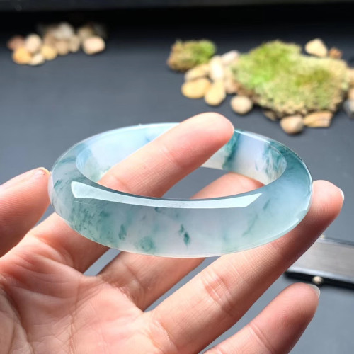 天然緬甸冰種飄花翡翠手鐲圓條老坑晴水玻璃種貴妃玉鐲子a貨寬版
