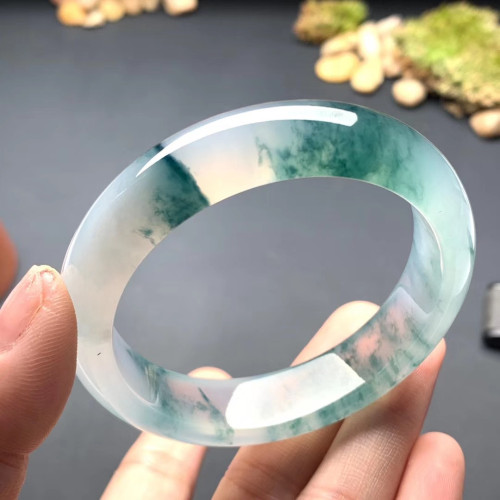 天然緬甸冰種飄花翡翠手鐲圓條老坑晴水玻璃種貴妃玉鐲子a貨寬版