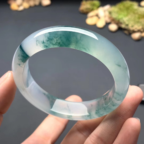 天然緬甸冰種飄花翡翠手鐲圓條老坑晴水玻璃種貴妃玉鐲子a貨寬版
