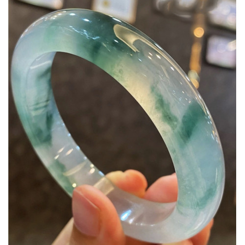 天然緬甸翡翠手鐲女款冰種玻璃種飄花玉石冰飄通透正圈翡翠玉手鐲