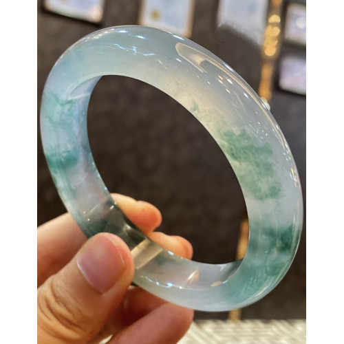 天然緬甸翡翠手鐲女款冰種玻璃種飄花玉石冰飄通透正圈翡翠玉手鐲
