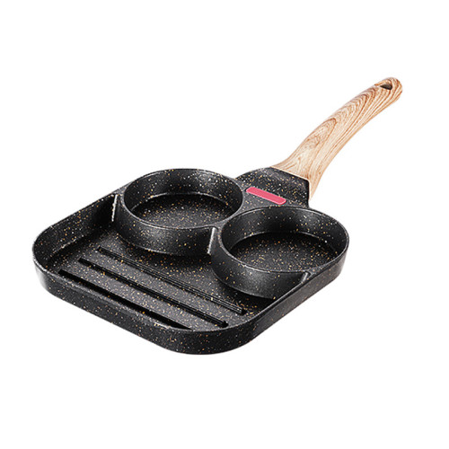 三四鋼®早餐鍋煎餅家用廚房不沾鍋煎蛋鍋感溫雞蛋漢堡三孔煎鍋