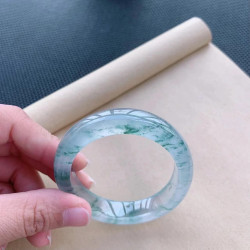 天然翡翠手鐲玉手鐲子冰種高冰玉石新飄花黃翡滿綠鐲子緬甸手鐲女