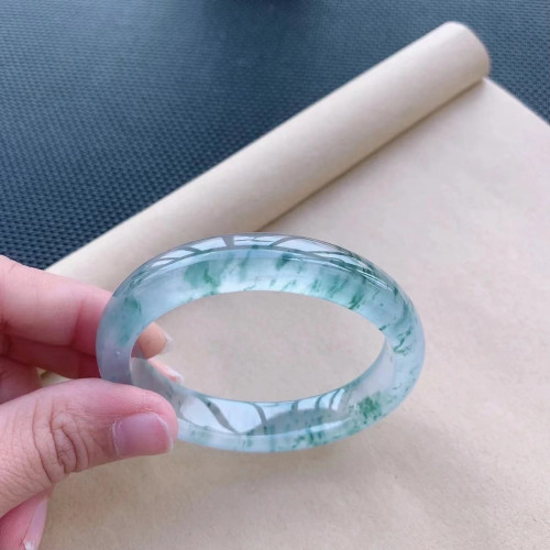 天然翡翠手鐲玉手鐲子冰種高冰玉石新飄花黃翡滿綠鐲子緬甸手鐲女