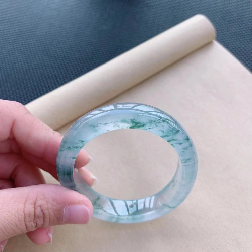 天然翡翠手鐲玉手鐲子冰種高冰玉石新飄花黃翡滿綠鐲子緬甸手鐲女