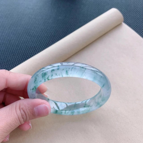 天然翡翠手鐲玉手鐲子冰種高冰玉石新飄花黃翡滿綠鐲子緬甸手鐲女