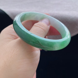 天然緬甸A貨翡翠手鐲冰糯種半山半水飄綠寬邊翡翠玉手鐲女款送禮