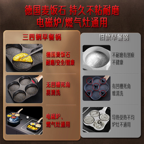 SSGP 四孔漢堡鍋煎餅麥飯石不粘鍋 煎鍋家用廚房感溫早餐煎蛋鍋