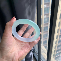 天然緬甸翡翠A貨翡翠手鐲少女款翡翠玉手鐲女圓條飄花淺綠色送禮
