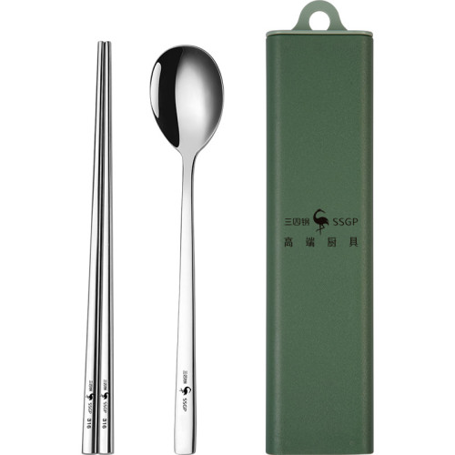 三四鋼®勺筷抖音頭部爆款不鏽鋼316學生上班族收納盒勺筷三件套