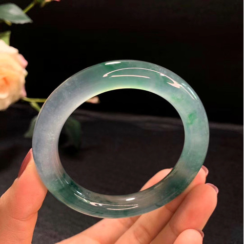 天然冰種飄綠花翡翠手鐲a貨高端老坑緬甸圓條貴妃玉鐲子吊墜女款