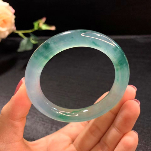 天然冰種飄綠花翡翠手鐲a貨高端老坑緬甸圓條貴妃玉鐲子吊墜女款