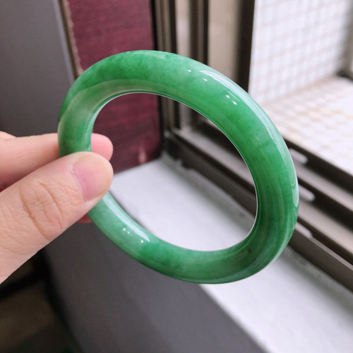 翡翠手鐲子女款水潤滿甜正陽綠色乾青老坑厚裝寬邊天然玉手鐲正品