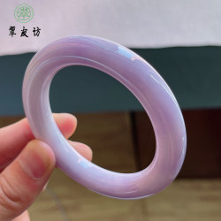 緬甸天然玉鐲子翡翠冰種紫羅蘭春彩圓條貴妃寬邊正圈少女款玉手鐲