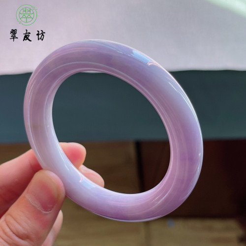緬甸天然玉鐲子翡翠冰種紫羅蘭春彩圓條貴妃寬邊正圈少女款玉手鐲