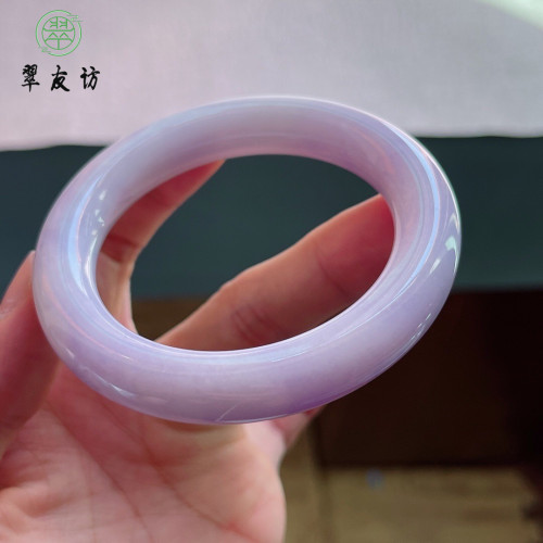 緬甸天然玉鐲子翡翠冰種紫羅蘭春彩圓條貴妃寬邊正圈少女款玉手鐲