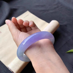 天然緬甸翡翠手鐲翡翠冰糯紫羅蘭帶飄花正圈玉手鐲女冰種翡翠玉鐲