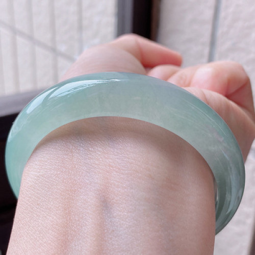 冰種翡翠手鐲女飄綠手鐲淺綠玉鐲細條油青圓條鐲子貴妃玉手鐲少女