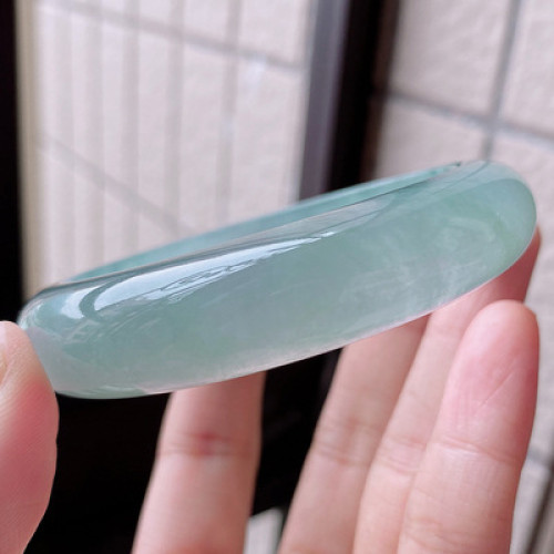 冰種翡翠手鐲女飄綠手鐲淺綠玉鐲細條油青圓條鐲子貴妃玉手鐲少女