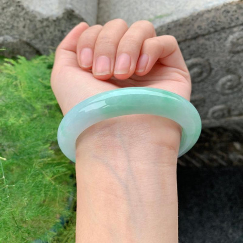 天然緬甸翡翠手鐲飄陽綠老坑翡翠玉手鐲冰種飄綠花翡翠冰糯玉鐲女