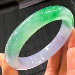 天然緬甸翡翠手鐲老坑冰種春彩手鐲紫羅蘭正圈貴妃玉石少女款手鐲