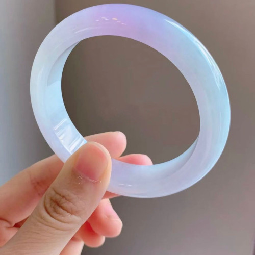 A貨翡翠手鐲女冰種春彩貴妃手鐲緬甸天然紫羅蘭圓條玉手鐲子正品