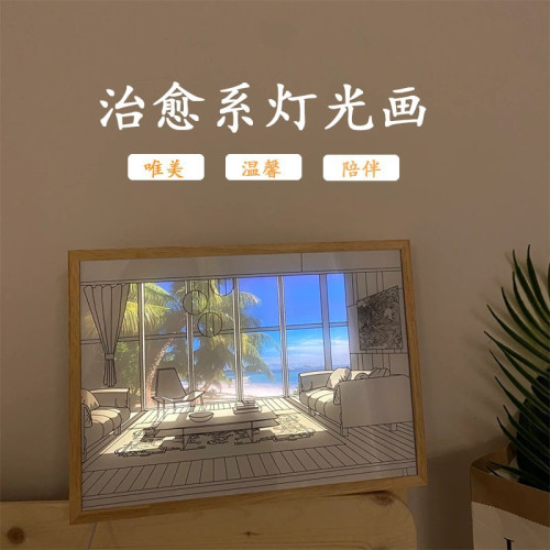 三色夜燈燈光畫專用裝飾臥室床頭創意台燈擺件批髮兒童加厚氛圍燈
