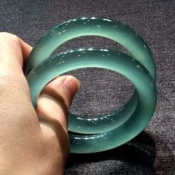 翡翠手鐲女款冰種圓條飄花手鐲玻璃種貴妃晴水綠天然緬甸玉手鐲子