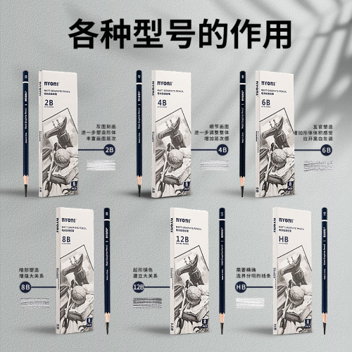 尼奧尼啞光鉛筆六角杆美術專用速寫軟中硬碳繪畫畫筆素描炭筆套裝