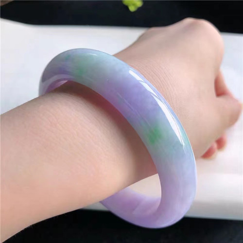 老坑翡翠手鐲緬甸春彩冰糯種紫羅蘭多彩陽綠女款圓條吊墜玉石鐲子